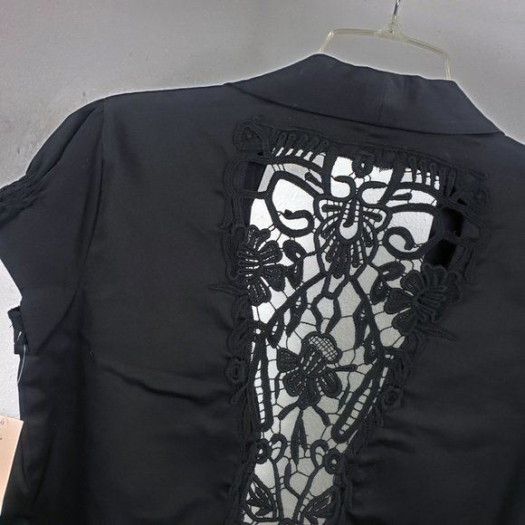 Dress Barn Women's Black Open Front Lace Crochet Lightweight Jacket Wrap - Picture 6 of 10